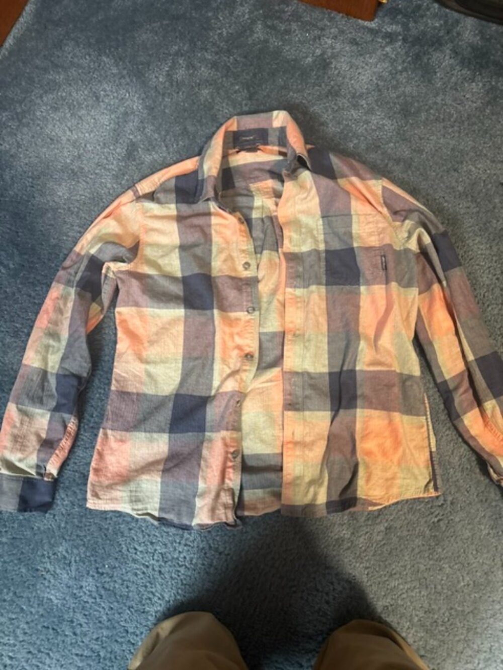 Eddie Bauer Men's Plaid Cotton Button Down Shirt Pink Blue Medium